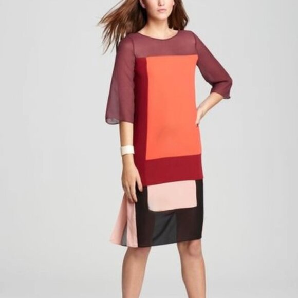 BCBG Maxazria RUNWAY - Geometric, Patchwork XS Elegant Midi Dress - RARE - Picture 1 of 11